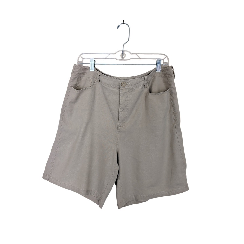 NYDJ Womens Tan Linen Blend Lift Tuck Technology Shorts Size 14 Khaki Casual